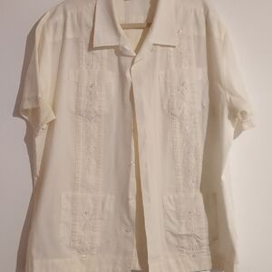 Cream Short Sleeve Embroidered Shirt